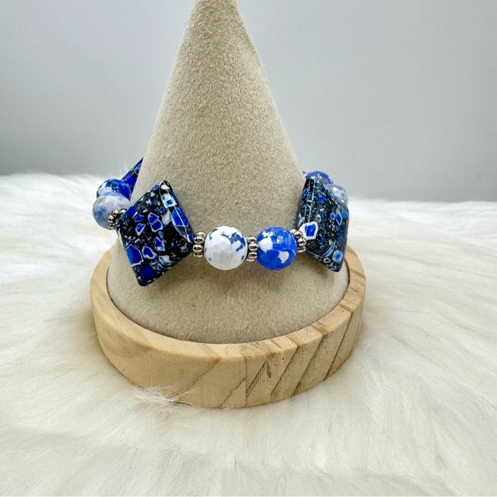 Square Beaded Geometric Unique Design Beaded Elastic Bracelet
